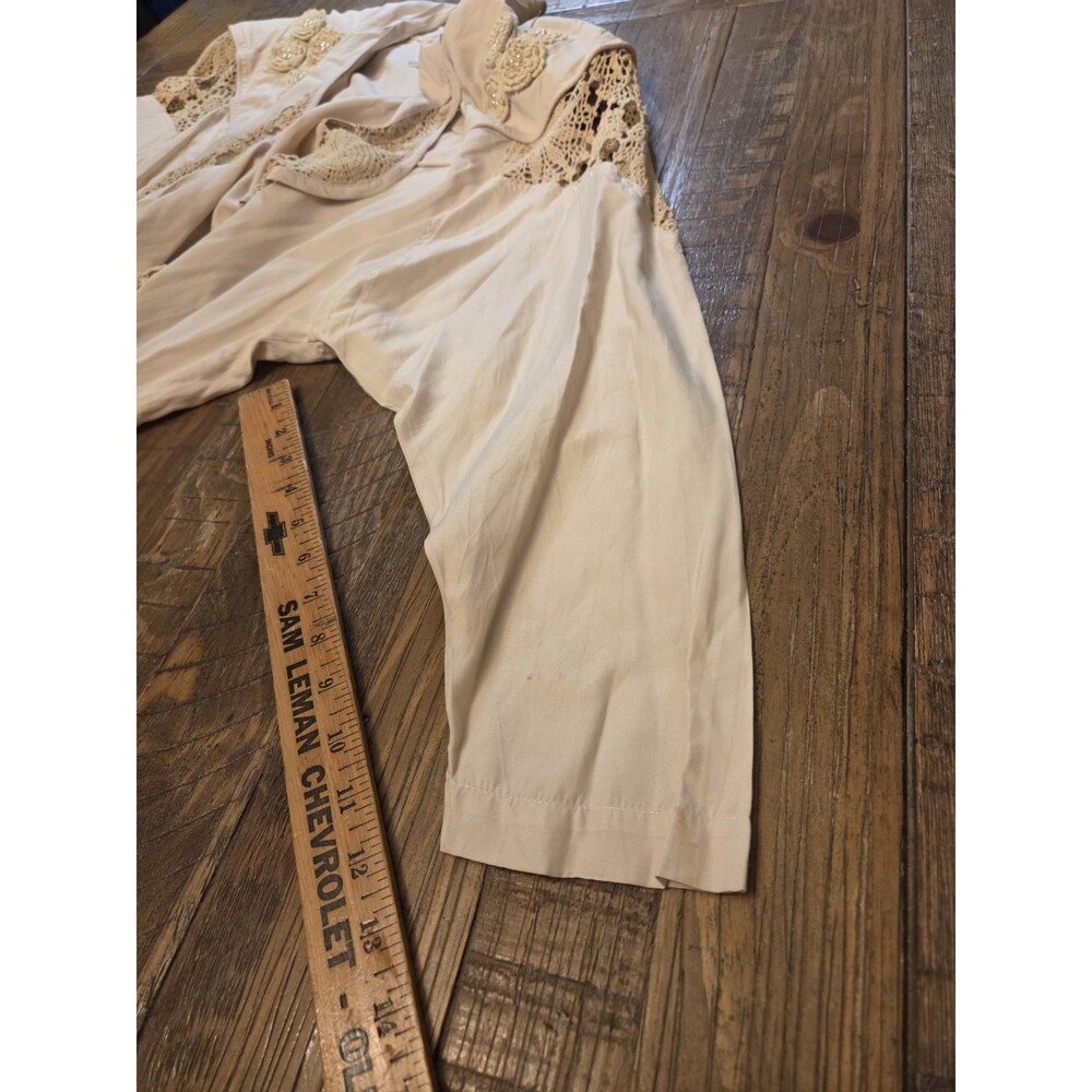 VTG FFC Jacket Boho Size L Beige LINEN OVERSIZED Embroidered Crochet Batwing - Picture 9 of 12